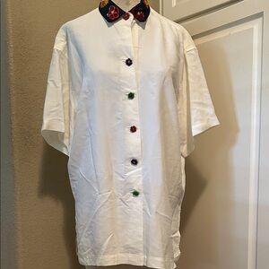 Vintage Todd Oldham Times Seven 7 Beaded Collar Flower Buttons Shirt Top S Small